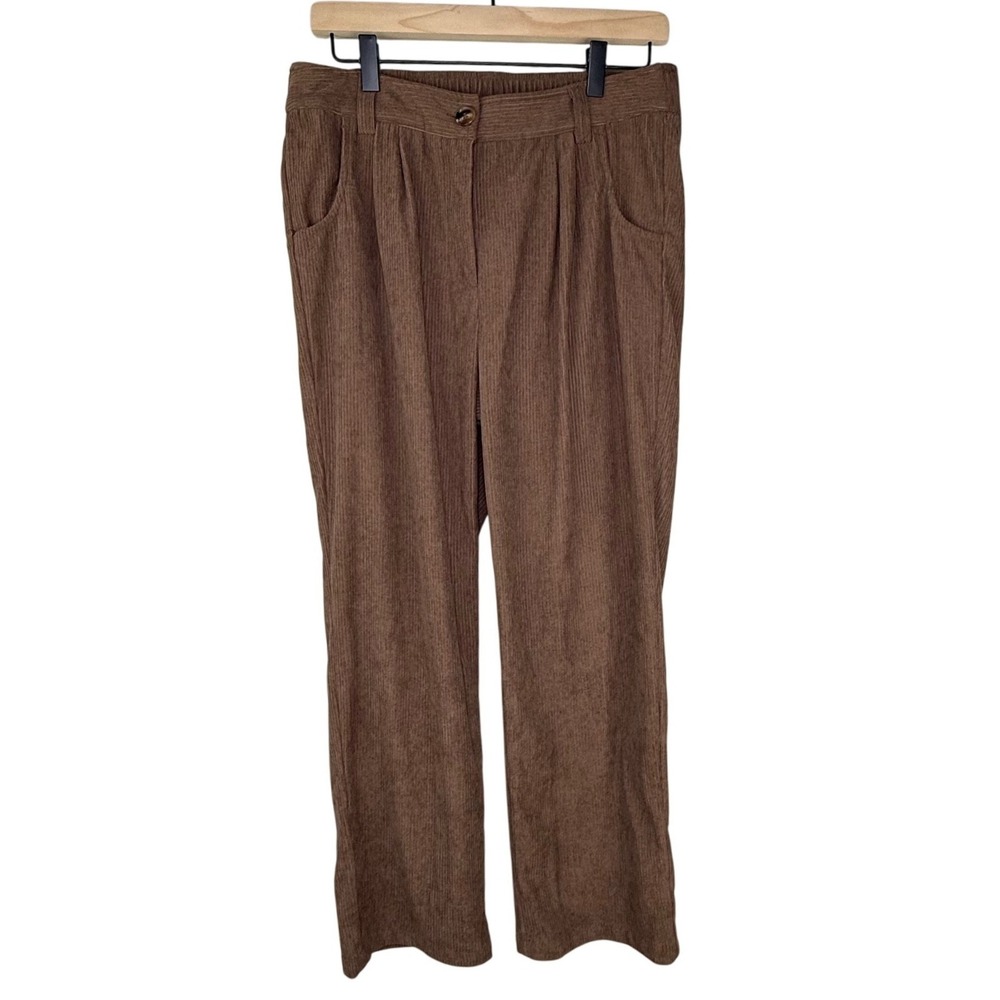 Halara Brown Corduroy High Waisted Straight Leg Pants Elastic Est Petite Medium